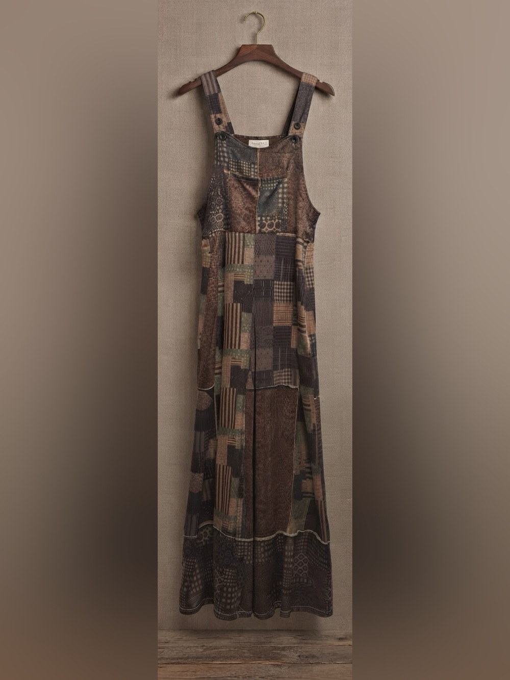 Yak N Yeti NWT Patchwork Maxi Jumper Romper - Brown/Green